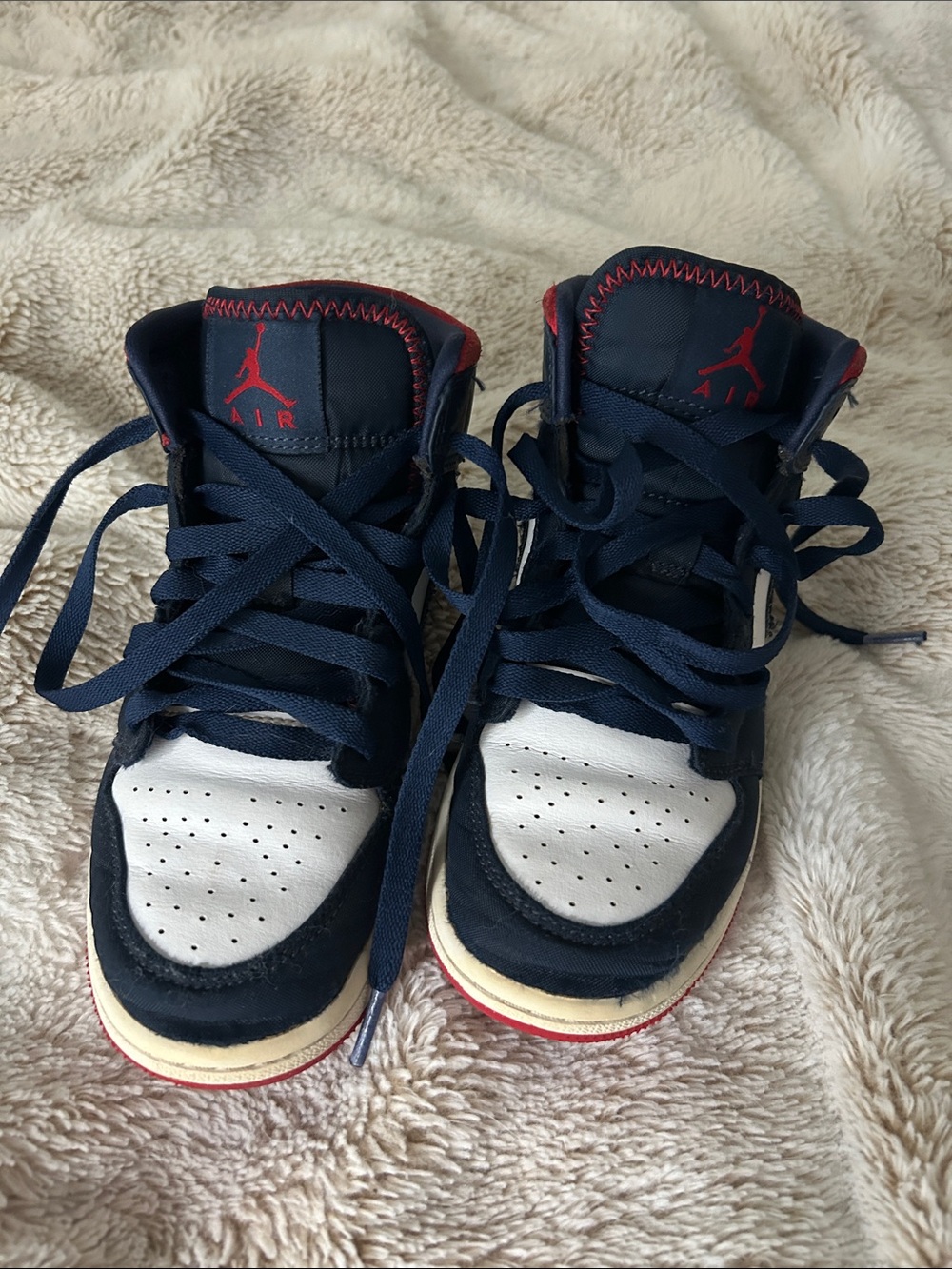 Jordan Kids Navy, White & Red High-Top Sneakers